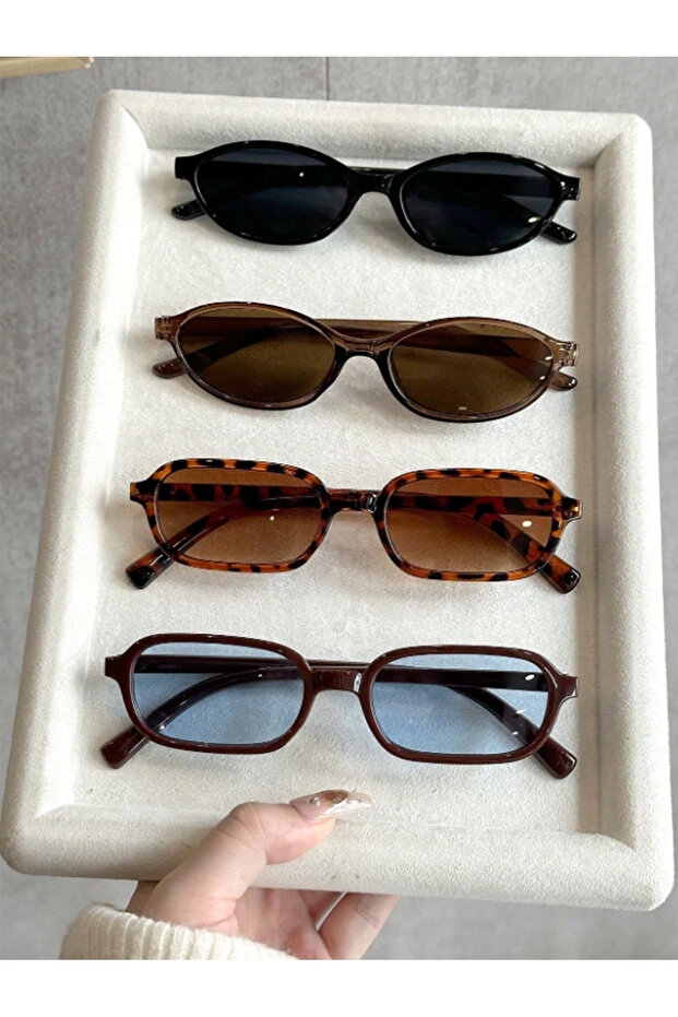 4PCS-C1 4Pcs/6Pcs Retro Fashion Rectangular & Oval Small Frame Sunglasses Set, Cool/Gentle, Versatil