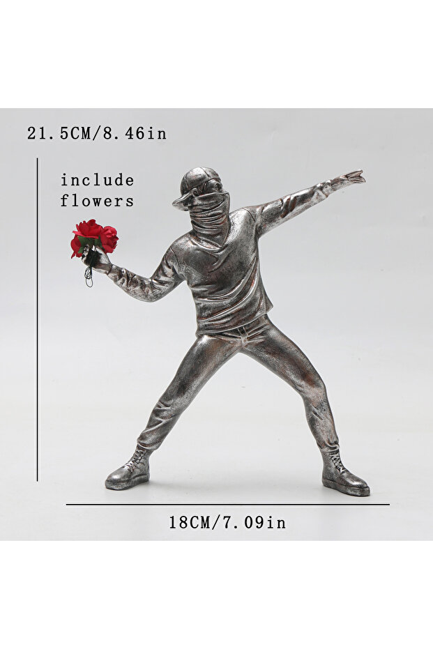 tieshebkx 1 Pc Resin Banksy Sculptures Flower Thrower Statue Home Decoration Desk Accessories Collec