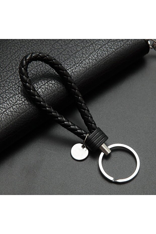 Black Stylish PU Leather Braided Woven Keychain Bag Pendant - A Perfect Gift for Men and Women!