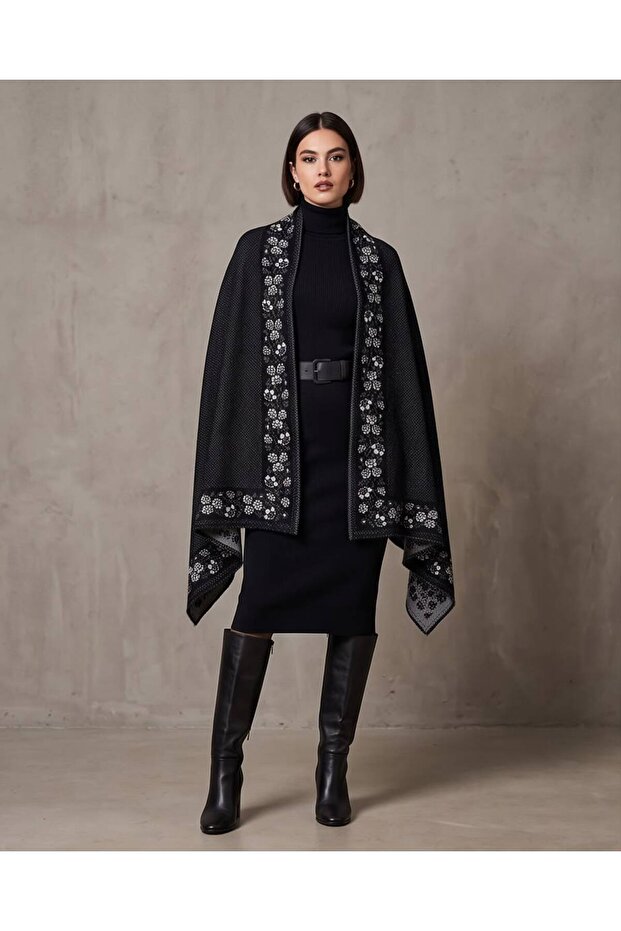 Cashmere Textured Shoulder Shawl, Knitwear Shawl, Cape Shawl, Poncho