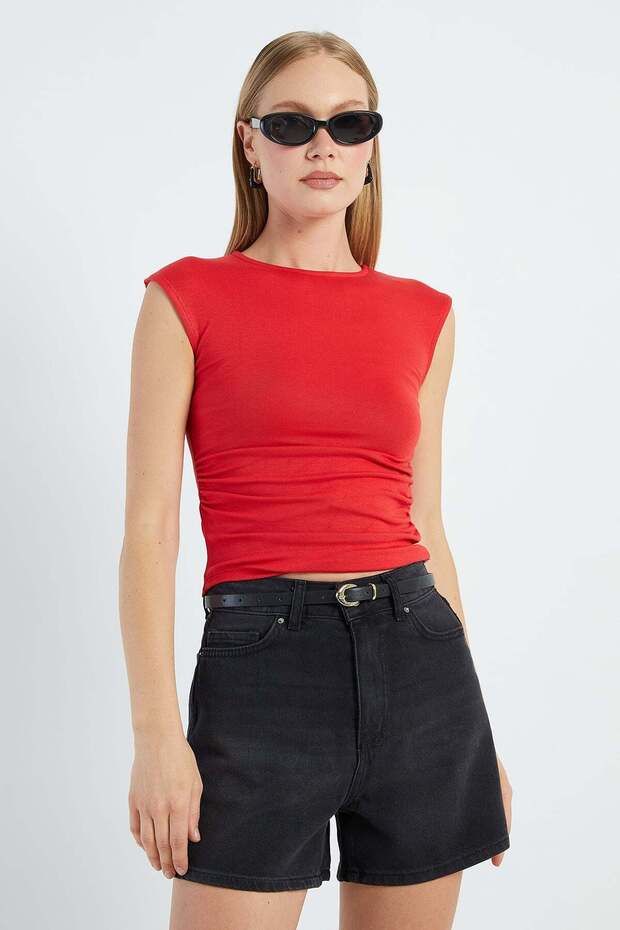 Slim Fit Blouse with Draped Sides