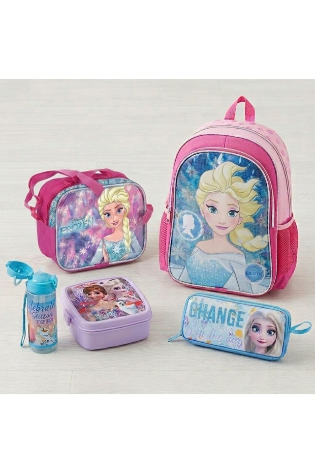 Licensed Elsa Elementary School Bag Set: 5-Piece Elementary School Bag + Lunch Box + Pencil Case + Water Bottle + Lunch Container