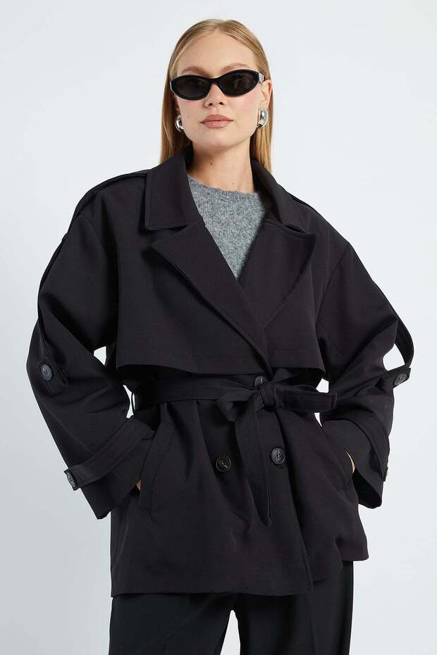 Beli Belted Double-Breasted Collar Oversize Trench Coat