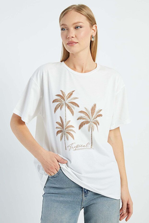 Stone Palm Tree Printed T-Shirt