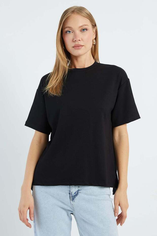 Ruffled Back Crew Neck Modal T-Shirt