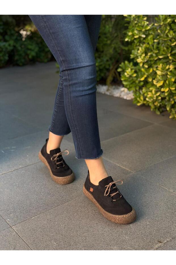 Black Nubuck Leather Women's Casual Shoes