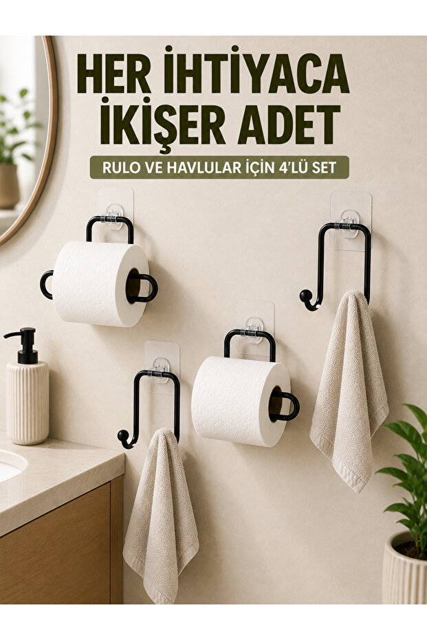 Adhesive Bathroom Organization Set 2 Roll Holders 2 Hlu Hangers 4 Pieces