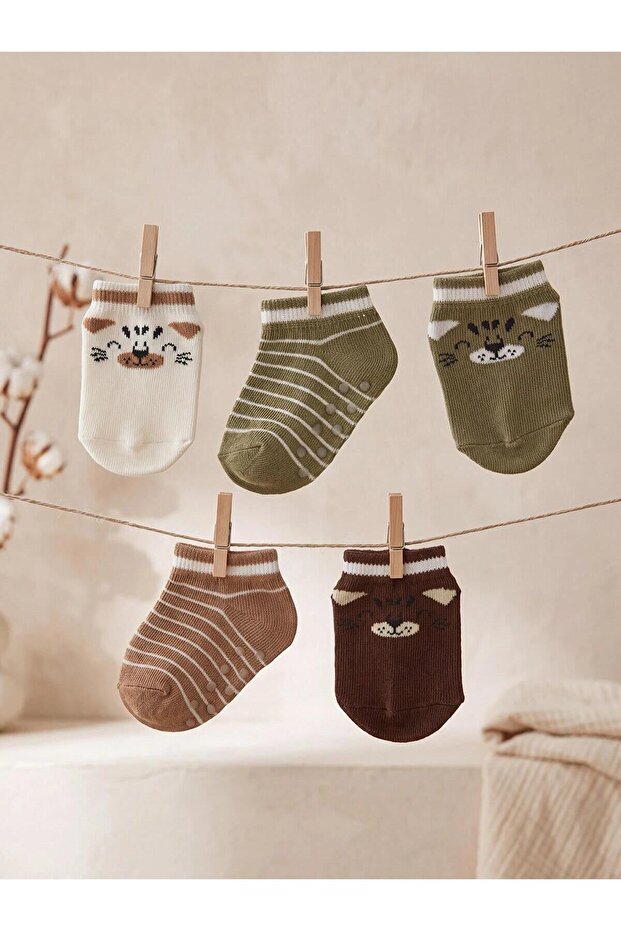Baby Boy Patterned Booties Socks 5-Pack (S6)
