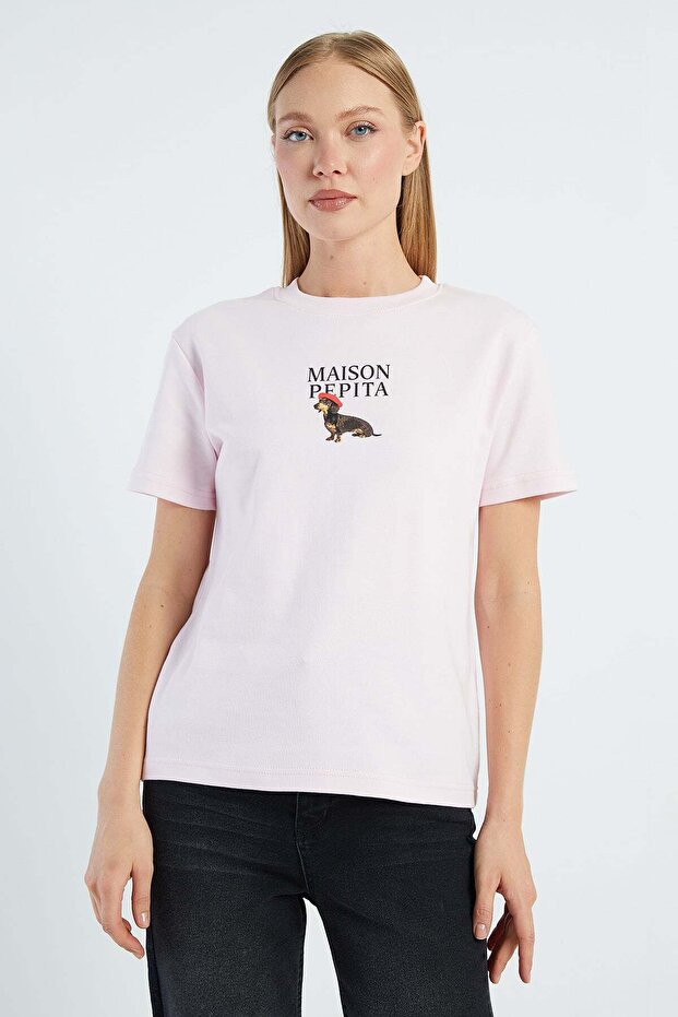 Dog Printed Crew Neck Casual T-Shirt