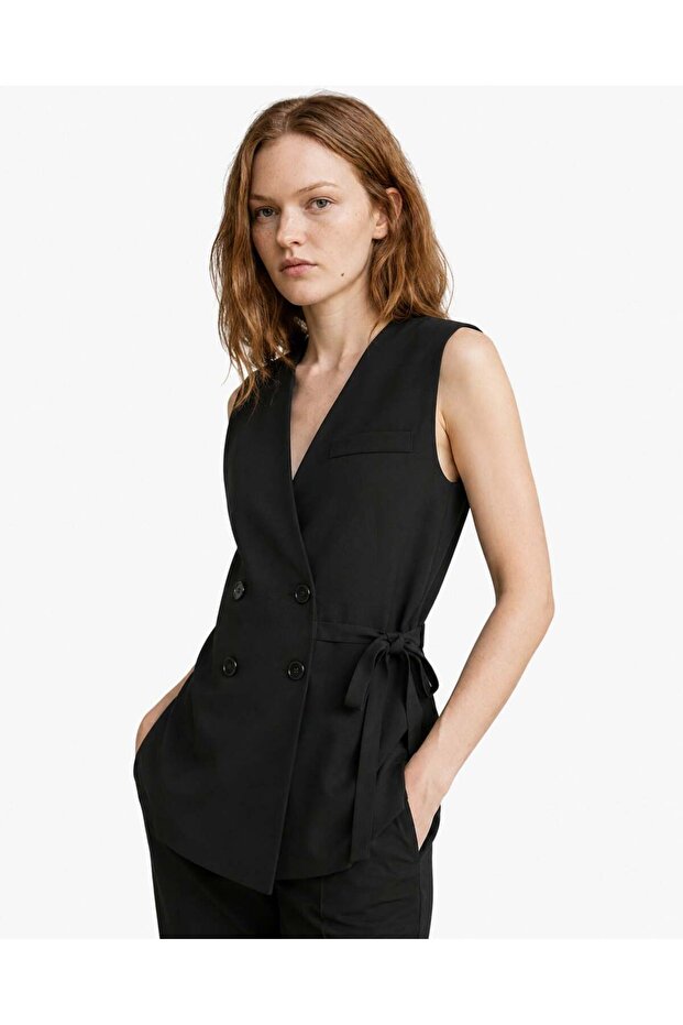 Oversize Polyviscon Vest with Tie Detail