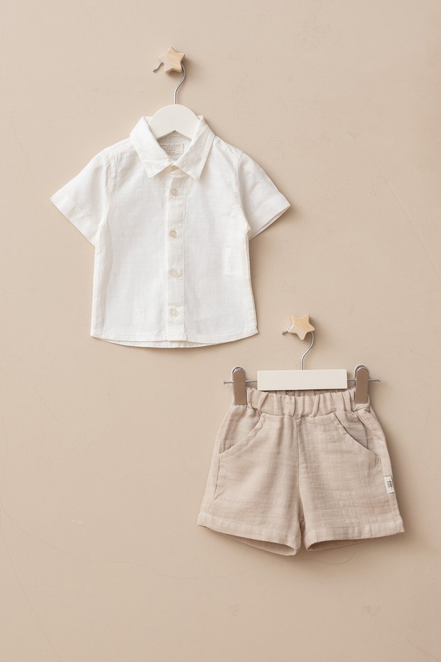 Baby Boy Cotton Linen Shirt and Muslin Shorts 2-Piece Set