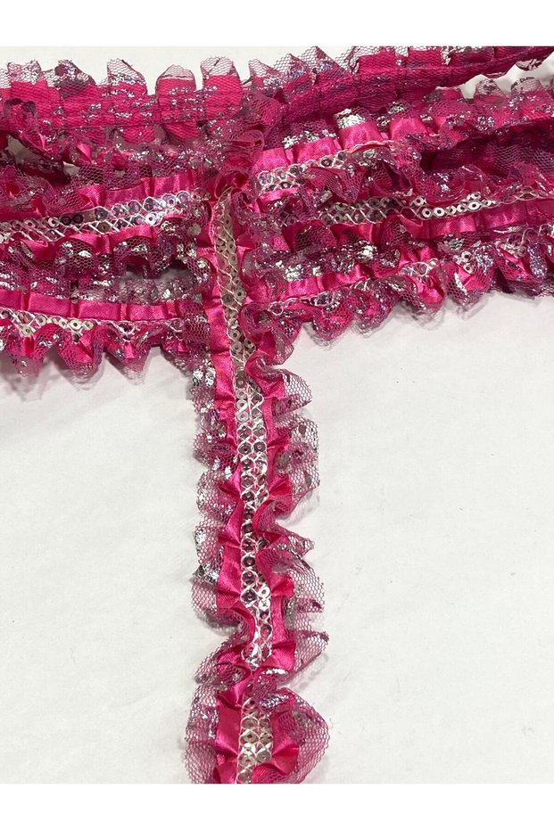 Sequin Pleated Ruffle Ribbon / Intermediate Model Satin Ruffle / 3-3.5 cm / 1 Meter