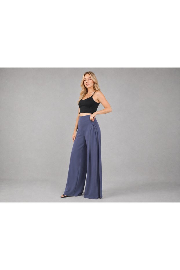 Women's Modal Fabric High Waist Crossed Closed Slit Detailed Wide Leg Sweatpants
