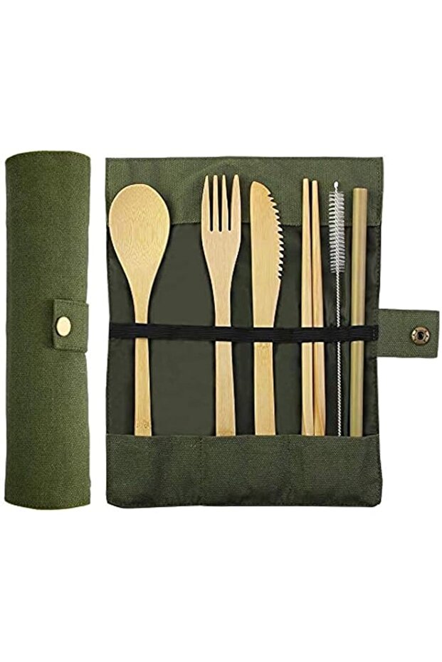 Excefore Bamboo Cutlery Set, Bamboo Travel Utensils Include Knife Fork Spoon Chopsticks Straws