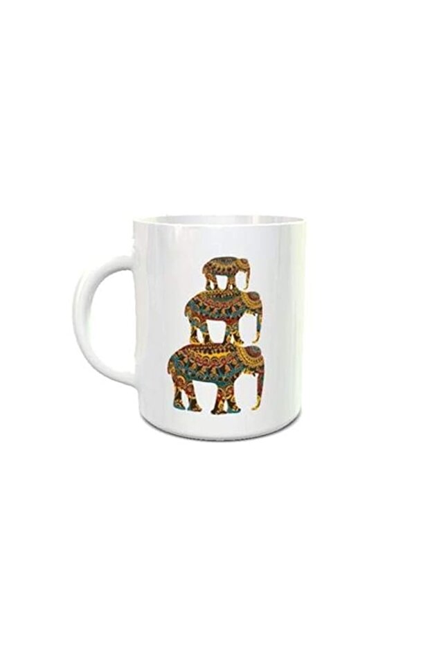 Impress White Ceramic Coffee Mug with Ethnic Elephant Design