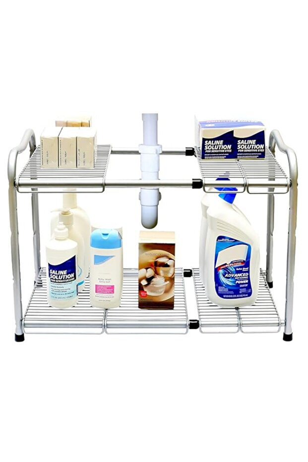 DecoBros Under Sink 2 Tier Expandable Shelf Organizer, Silver