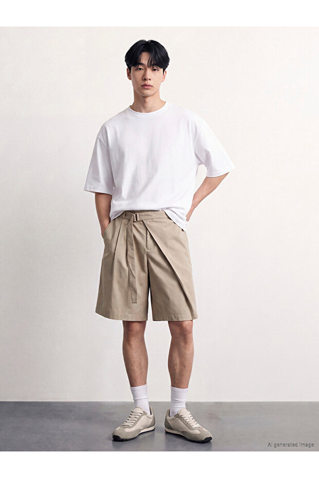 Trendlucky Comfortable Fit Belt Detailed Men's Shorts with Difference