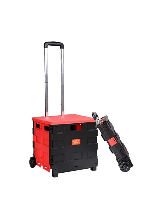 Folding Collapsible Camping Multi-function Shopping Cart Handcartwith Red Lid Rolling