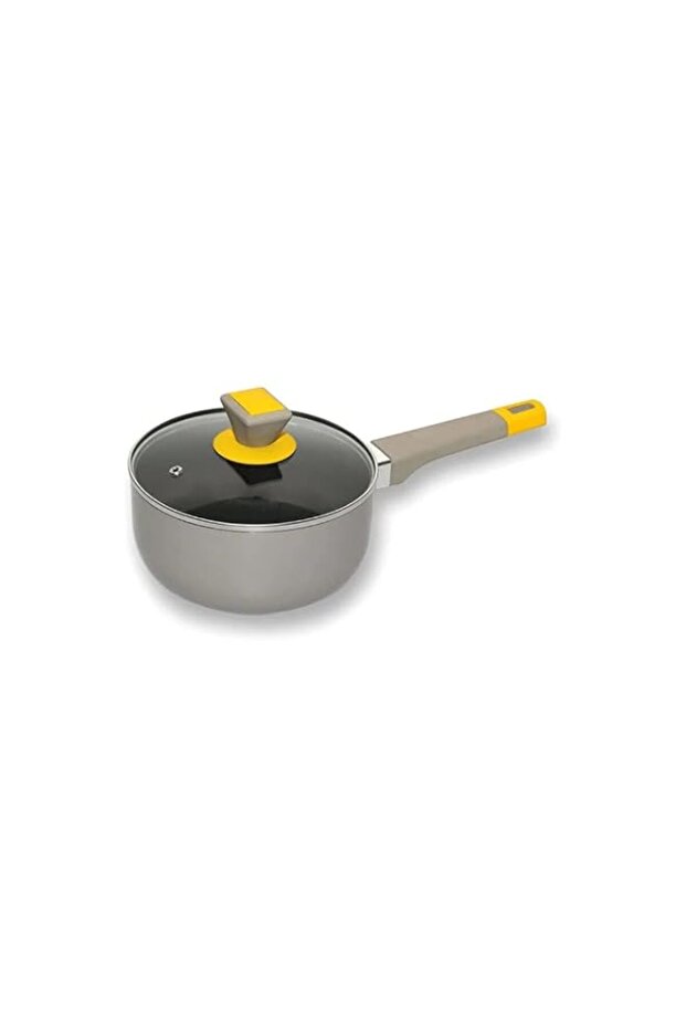 CLASSYTOUCH Non stick Sauce Pan with Glass Lid - CT1709 | Grey & Yellow | 16 cm