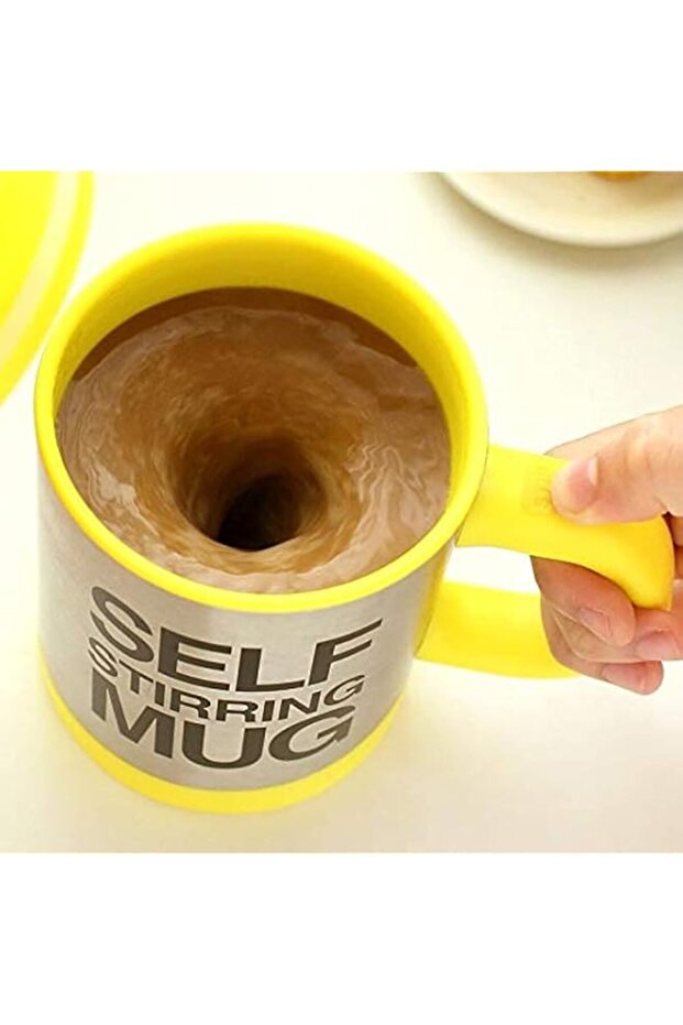 Automatic Electric Self Stirring Mug Coffee Mixing Drinking Cup Stainless Steel 350ml (Yellow)