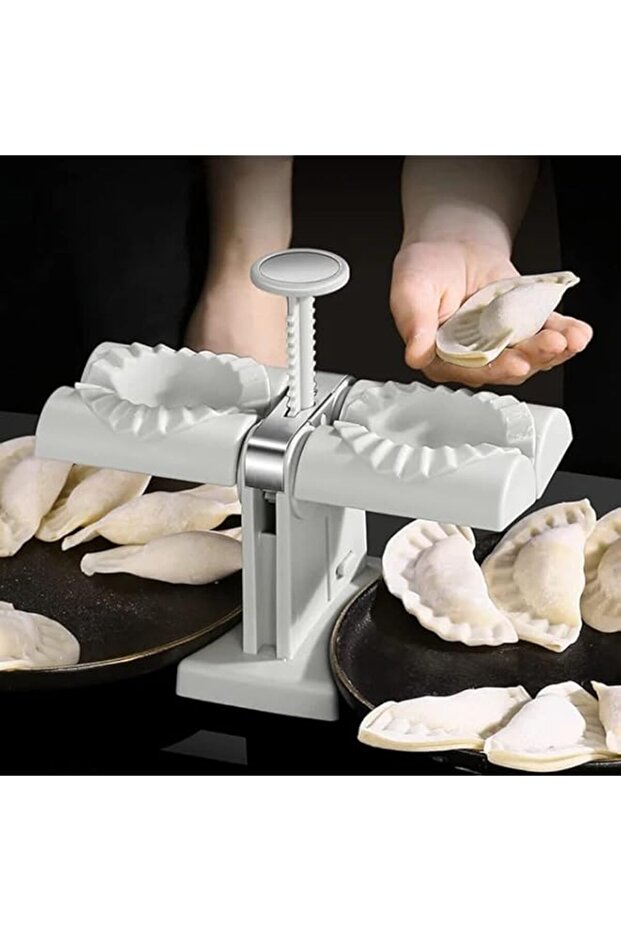 Yameem Dumpling Maker Mold, Double Head Automatic Dumpling Maker Mould with Dumpling Skin Cutter Stuffing Spoon Flour Ring Cutter, Kitchen Household Dumpling Press Mold Dumpling