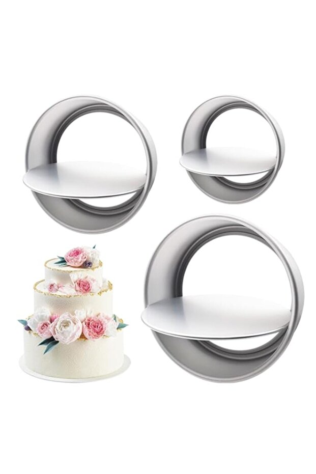 Round Cake Pans Set with Removable Bottom, Aluminum Alloy, Non-Stick Coating, 3 Piece Set (4, 6, 8 Inch), for Cheesecake, Chiffon Cake, Pudding