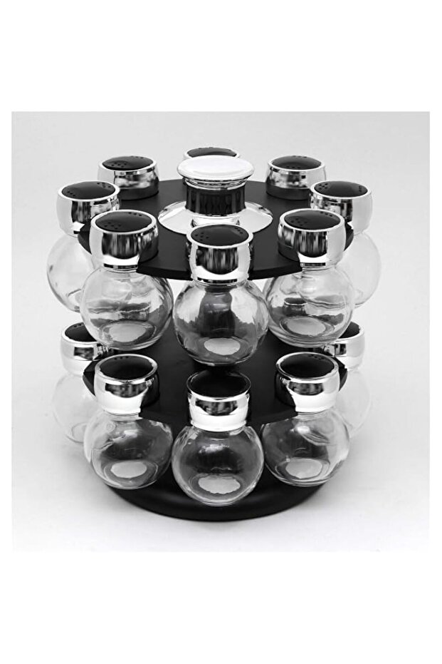 18068 Spice Ware With Rack - 16 Pieces, Black Silver