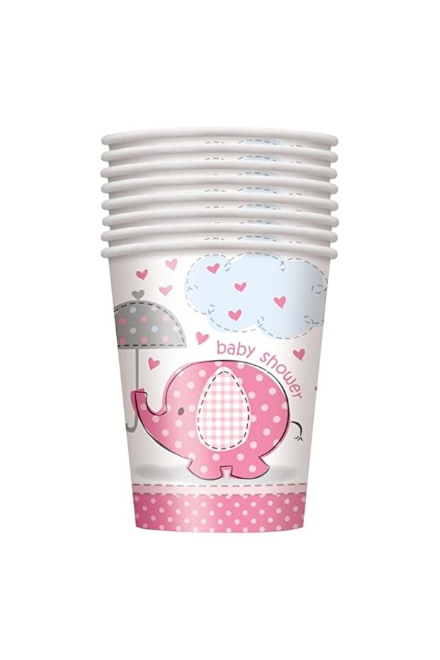 Unique Umbrellaphants Cups 8 Pieces, 9 Oz Capacity, Pink