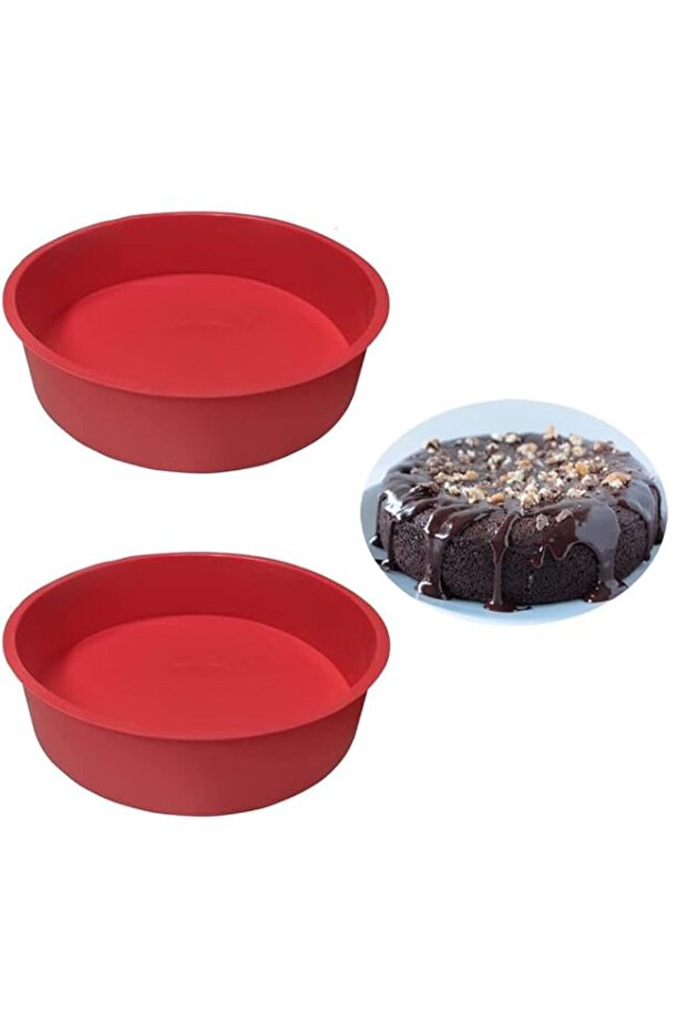Silicone Round Cake Pans Set, Red Non-Stick Baking Molds for Layer Cakes, Desserts, 2-Pack