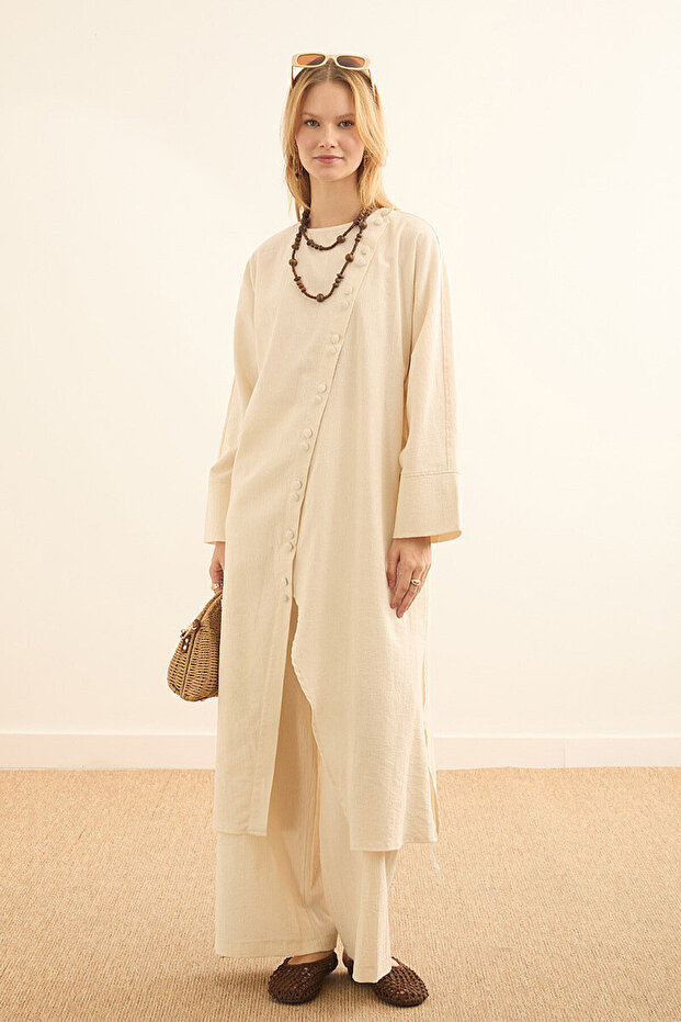 Bat Sleeve Tunic Trouser Set Stone