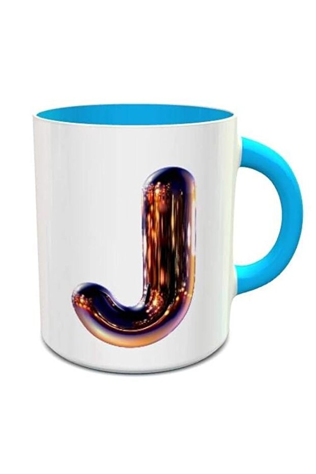 Impress White & Blue Ceramic Coffee Mug With Night Chrome Letter J