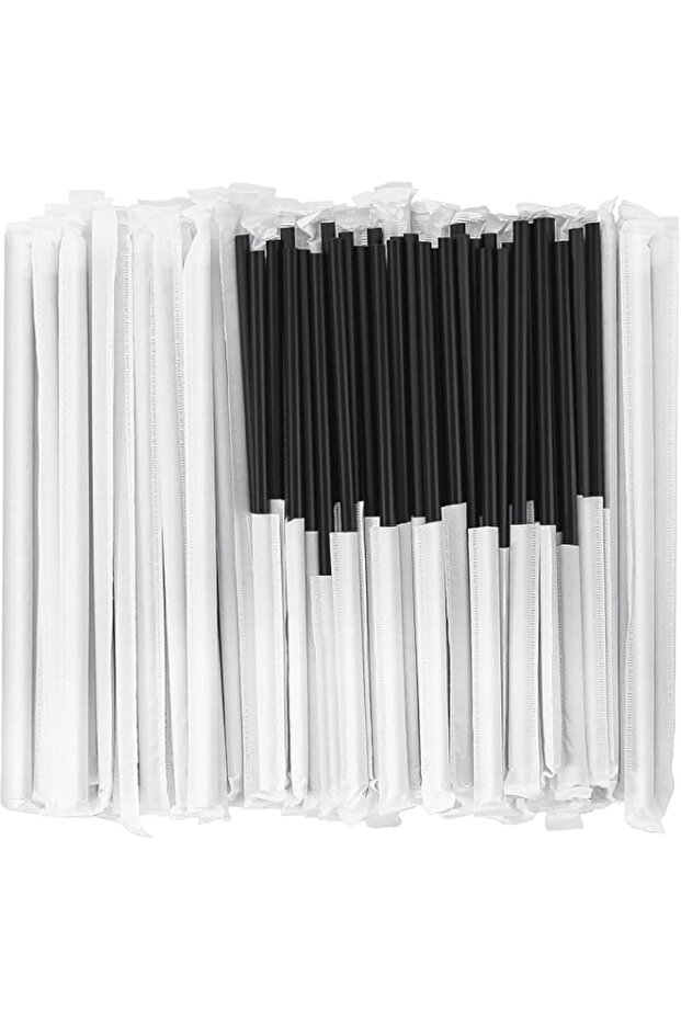 [100 Pcs] Biodegradable Compostable Individually Wrapped Straws - PLA Disposable Plant Based Black Straws