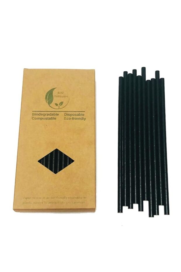 Black Paper Drinking Straws, Solid Black/100 Bulk Disposable Paper Straw for Cocktail, Drinks, Bars and Restaurant - 100% Biodegradable