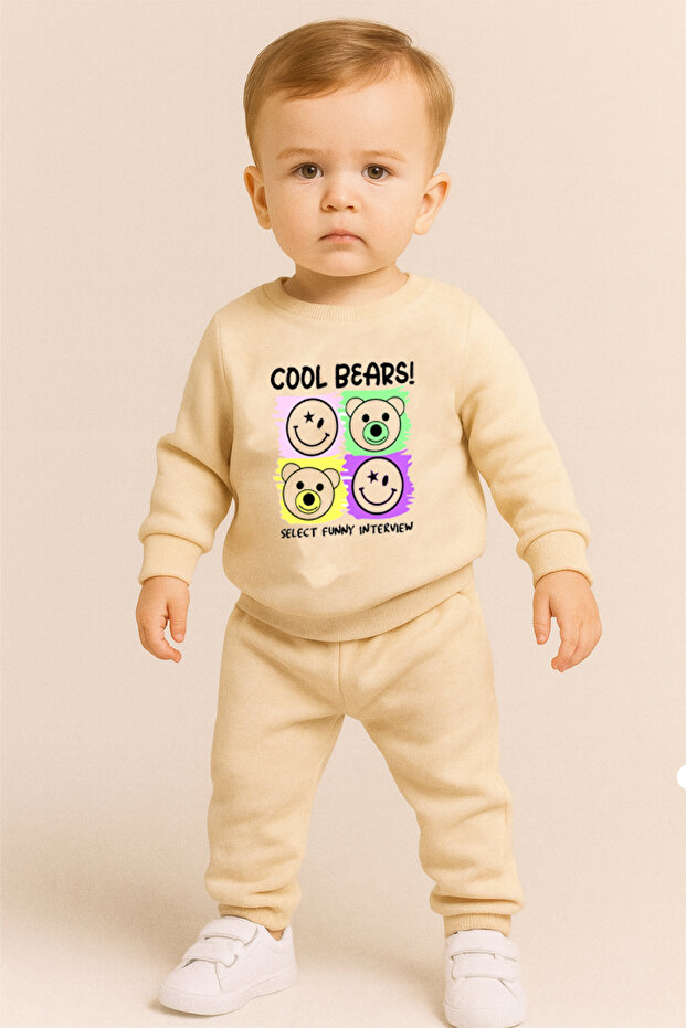 Boy's Sweatshirt Set Beige Cool Bears