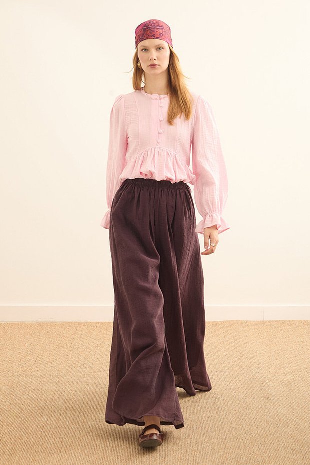 Elastic Waist Wide Leg Trousers Claret Red