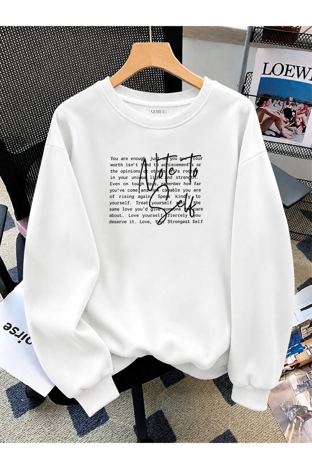 Women's Note to Self Written Casual Fit Crew Neck White Sweatshirt