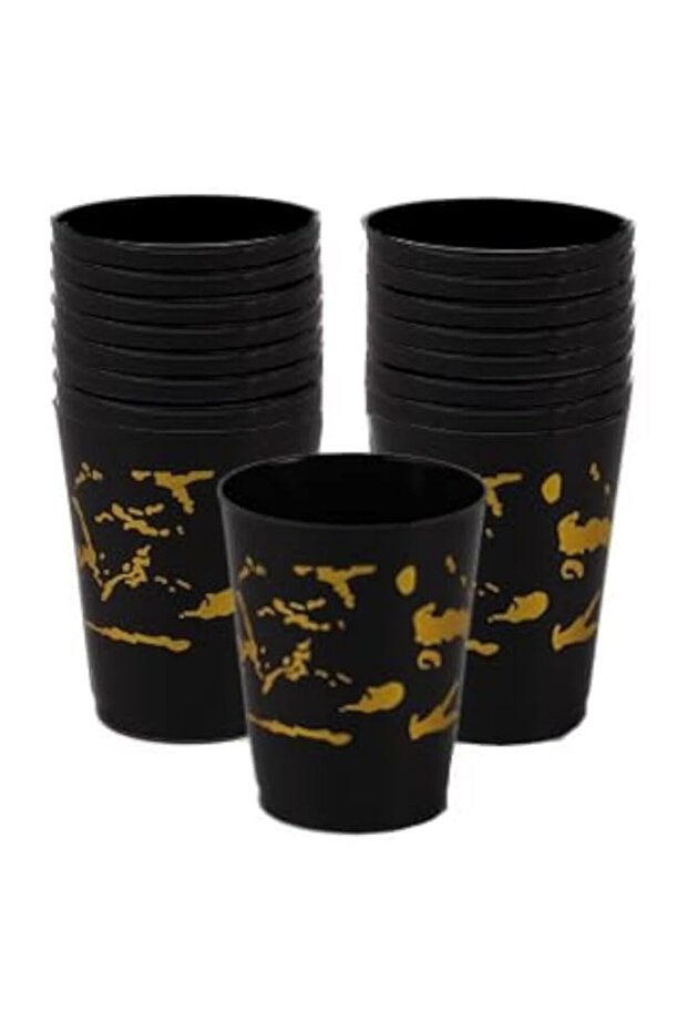 HTE 25Pc Luxury Black and Gold Plastic Disposable 8oz Cup (PWLP1421)