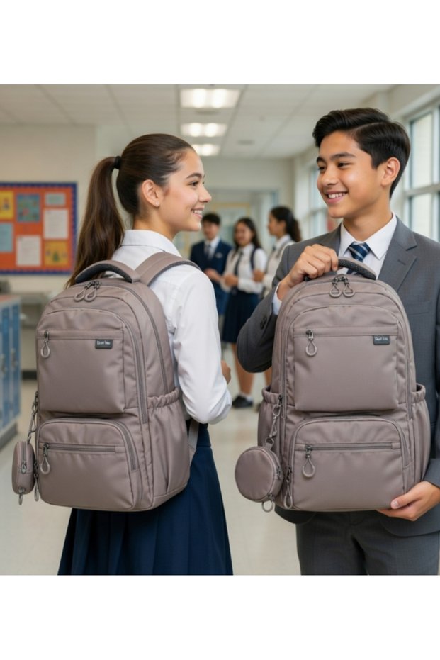 Dp Casual a Quality Mink Ecru 6 External Zippered Water Repellent School Sports Travel Daily Light Fabric Backpack 7-7
