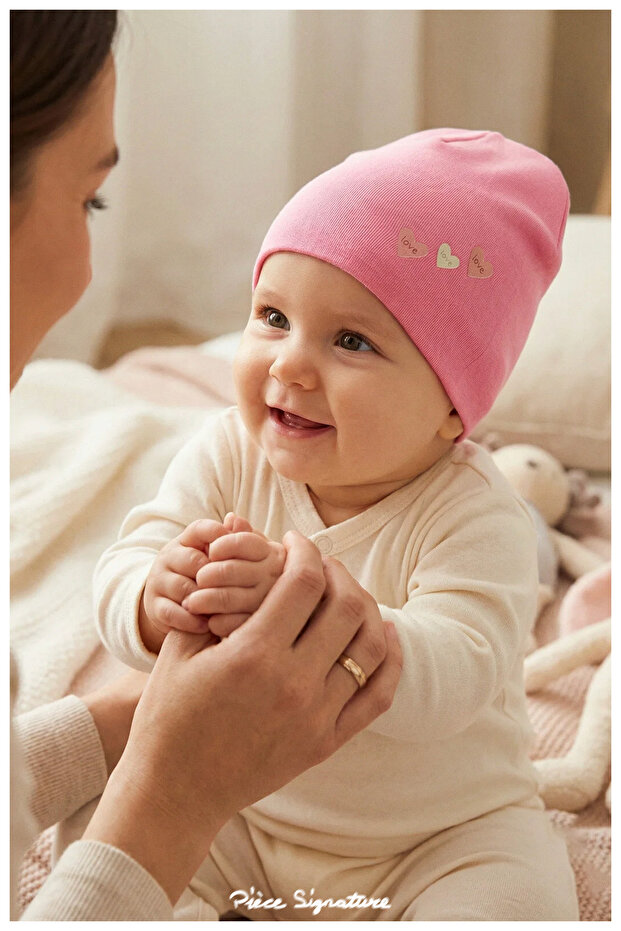 100% Cotton Double Layer Combed Cotton Beanie for Baby Girls (0-18 Months)