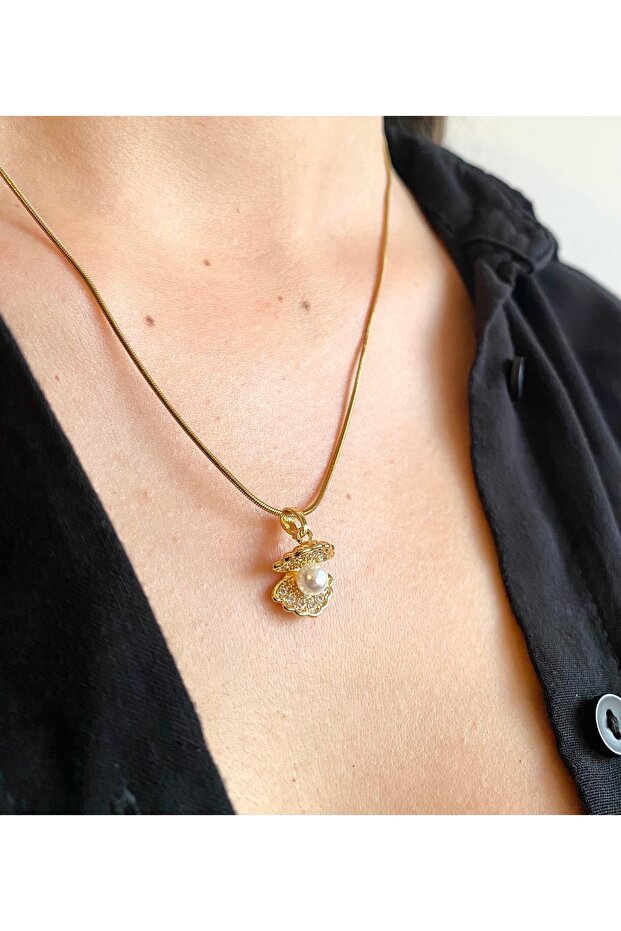 Sea Shell Pearl Steel Necklace