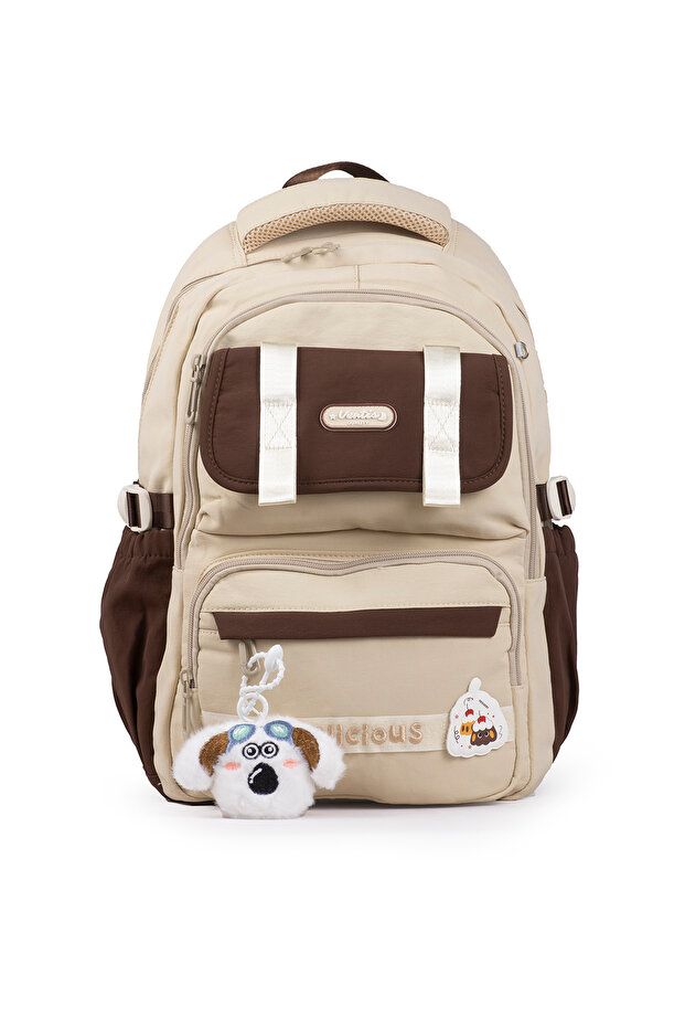 Premium Imported Waterproof Fabric Multi-Compartment School, Sports, Travel, Laptop Backpack Cream Brown 15F