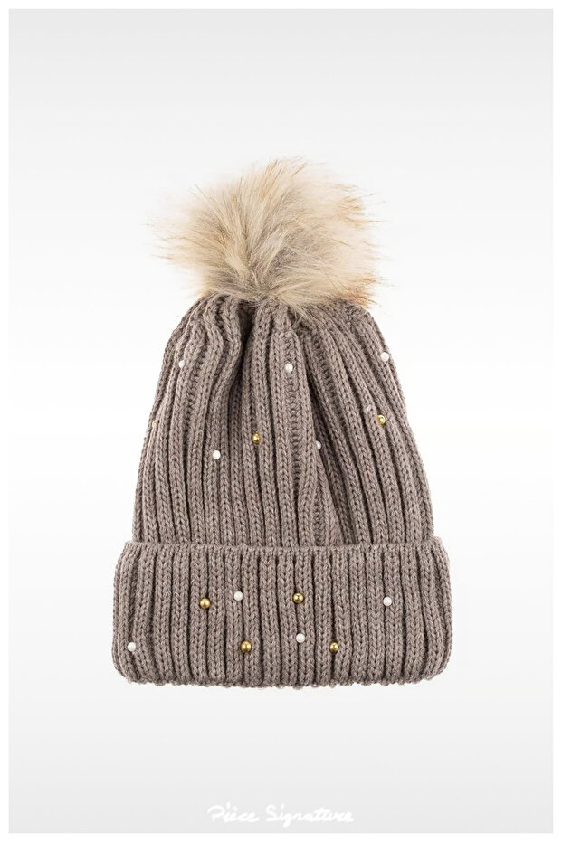 High Quality, Knitted, Stoned Pompom Beret for Women