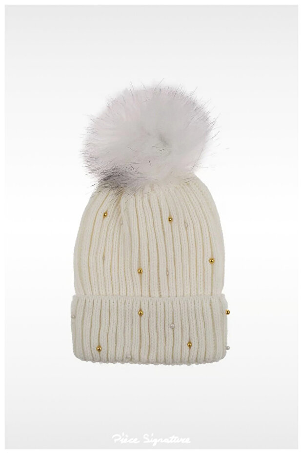 High Quality, Knitted, Stoned Pompom Beret for Women