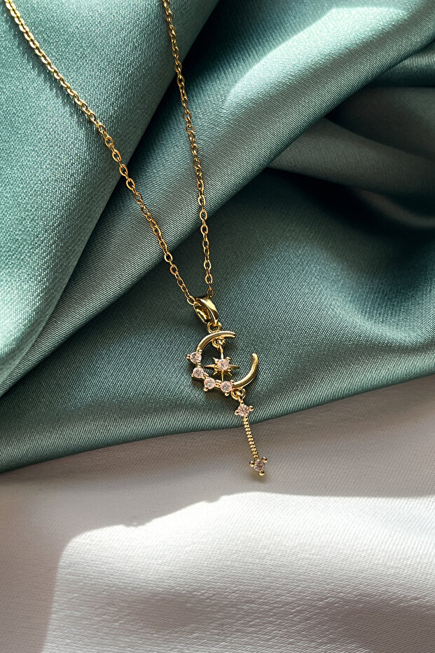 Crescent and Star Figured Dangle Necklace