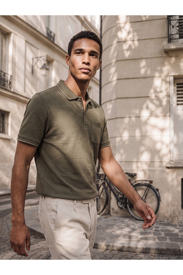 Nevavm Men's Textured Polo Collar T-Shirt with a Difference