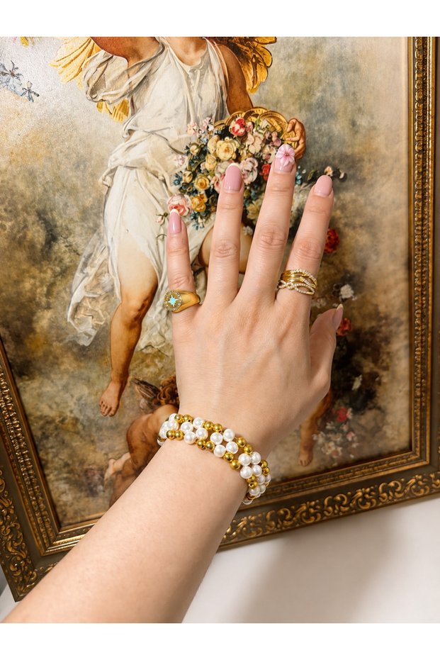 Floral Patterned Multicolor Fairycore Pearl Bracelet