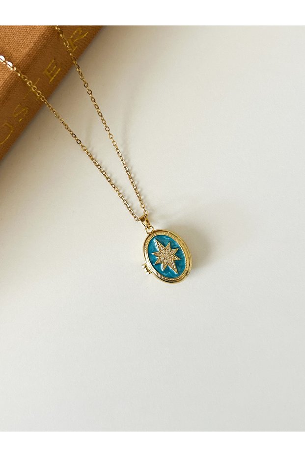 Women's Polar Star Pearlized Blue Open-Closeable Steel Necklace 45+5 cm
