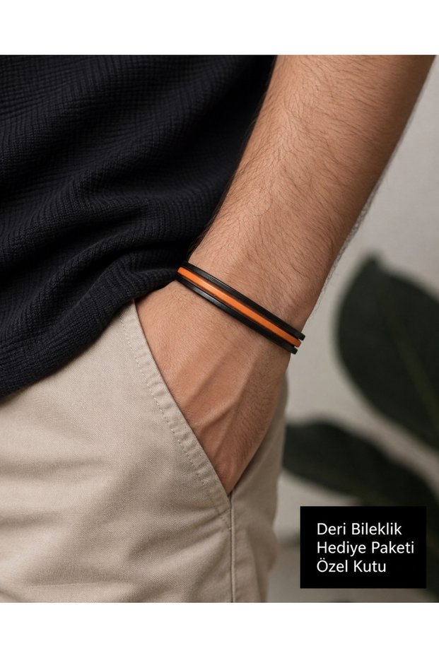 Braceon Ember – Black & Orange Multi-Layered Men's Leather Bracelet