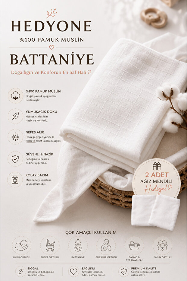 Washed 100% Cotton Muslin Baby Blanket Multi-Purpose Cover 120X120 cm