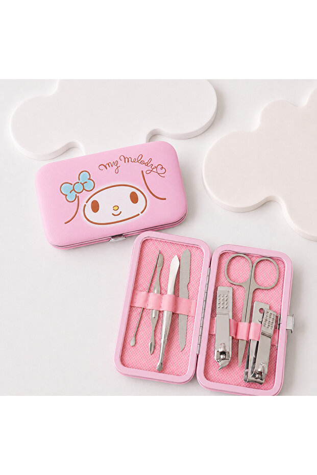 Cute Rabbit My Melodi Melodyyy Patterned Pink Manicure Pedicure Set Portable Care Bag Nail Clippers Tweezers Scissors and Care Tools Set